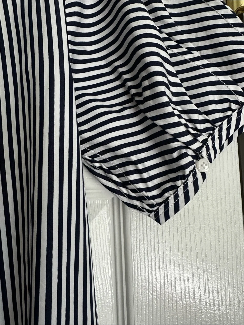 J. Crew Navy and White Striped Collarless Shirt - Picture 6 of 7